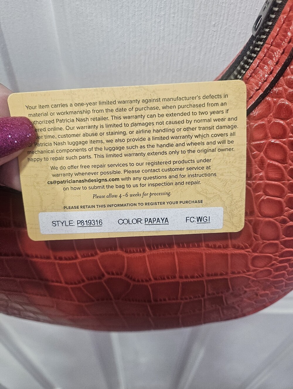Patricia Nash Papaya Croc-Embossed Crescent Shoulder Bag - NEW - Picture 7 of 14
